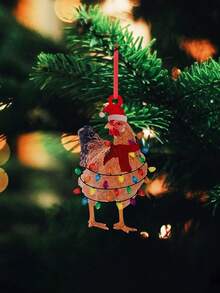 1 Set Funny Christmas Chicken Decor Set, Scarf Chicken Holiday Decorations, Hanging Christmas Tree Outdoor Decorations, Home Decor, Room Decor - Multicolor - View 9