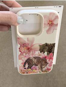 Fierce Animals 1pc Cute Vintage Floral & Leopard Print Textured Soft Protective Phone Case, Shockproof & Anti-Slip, Compatible With Apple, Phones