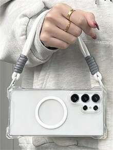 Sturzsichere, magnetische, kabellose Ladehandyhülle mit Lanyard-Seil kompatibel mit Samsung Galaxy S25 S24 S23 S22 Ultra Plus A55 5G, Luxus transparente Vier-Ecken-Fallschutz-Rückabdeckung