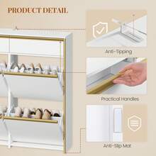 HEXCELEN Narrow Shoe Cabinet With 4 Hinged Doors, Shoe Rack, Shoe Rack With Drawer, Narrow Shoe Chest With 8 Shelves, Adjustable, For Hallways, Entrances, 24 X 100 X 99 Cm, White - 白色 - 查看 3