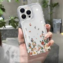 Funda de teléfono moderna y elegante Funda de teléfono: Funda de teléfono negra transparente con grupo de flores de crisantemo de color en la parte inferior, adecuada para iPhone 16pro 15promax 14 13 12 11 x xs xr xsmax, completamente envuelta con posición precisa del orificio, carcasa suave - alta transparencia, carcasa suave clara y duradera, fundas protectoras de diseñador lindas y femeninas para mujeres - 1 pieza - Ver 5