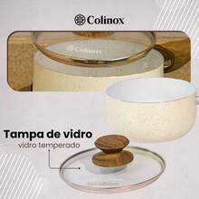 Non-Stick Cookware Set With Marble Coating, Wooden Handle And Glass Lid, 5 Pieces - Beige - View 5