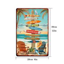 1pc Retro Beach Surfboard Metal Tin Sign, Iron Wall Art Decor With Inspirational Quotes, Vintage Style Poster For Cafe, Bar, Beach House - 8x12 Inches - 彩色 - 查看 7