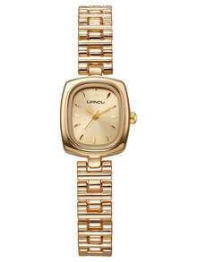 LIANDU LIANDU 1 Piece Square Dial Women's Watch, Vintage, Elegant And Simple Style, Studded Numerals Dial Inlay Decoration, Stainless Steel Detachable Strap Perfect For Everyday Wear, Birthday Gifts, Parties, Holiday Gatherings, And As The Ideal Gift For Yourself Or Friends - 金色 - 查看 5