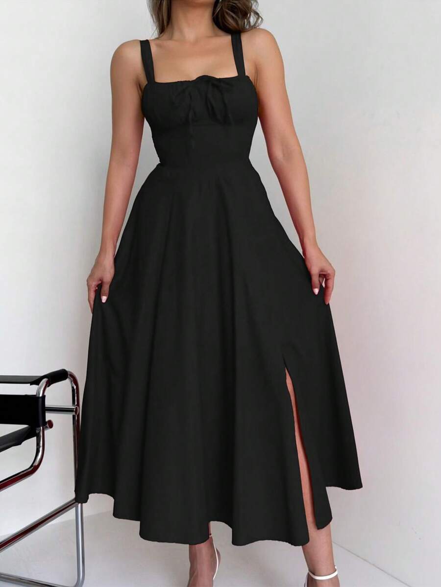 Women's Corset Dress Summer Casual Slit Spaghetti Strap Formal Midi Length Flowy Dress,Party New Year Warm Thermal Christmas Gift - màu đen - Xem 1