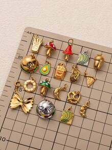 1 pezzo Ciondolo in acciaio inossidabile placcato oro 18K, serie di imitazioni di alimenti alla moda, tra cui toast, croissant, biscotti, ciambelle, patatine fritte, hamburger, accessori per gioielli fai-da-te, adatto per collana, bracciale, portachiavi, facile da abbinare, può essere indossato come ciondolo elegante.