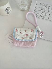 1Pc Cute & Fresh Lace Earphone Case, Compatible With Apple Earphones Protection Cover, Soft Case For Wireless Bluetooth Earbuds, Purse Grid Pattern Floral Earphone Bag,Christmas Gifts, Wedding Gifts