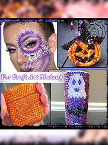 2 Boxes Mixed Pearls And Rhinestones For Nail Art, Crafts, Orange Purple Black Halloween Flat Back Pearls For Nails, With Tweezers And Wax Pencil, Embedded With Sparkling Gemstones For DIY Face, Eyes, Cosmetics, Roller, Bottle Making - Orange - View 6