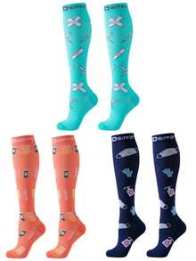 3pairs Compression Socks For Men & Women, Cycling, Running, Golf, Sports, Anti-Fatigue, Varicose Veins Care Nylon Support Stockings