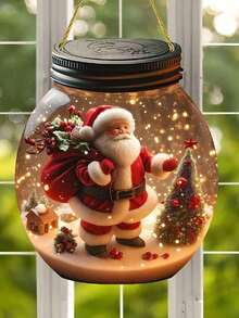 2 PIEZAS Atrapasol de acrílico 2D de Papá Noel Adorno colgante de bola de nieve de Papá Noel Estilo único Decoración navideña colgante para colgar en el techo, decoraciones para sala de estar, dormitorio, sala de estar, ventanas, puertas y jardín, decoraciones navideñas, decoraciones de invierno, adornos para árbol de Navidad