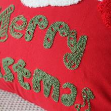 1 buc. Husă de pernă brodată cu Moș Crăciun și reni, pernă decorativă în stil Ins pentru canapea în sufragerie, decor de Crăciun roșu și alb