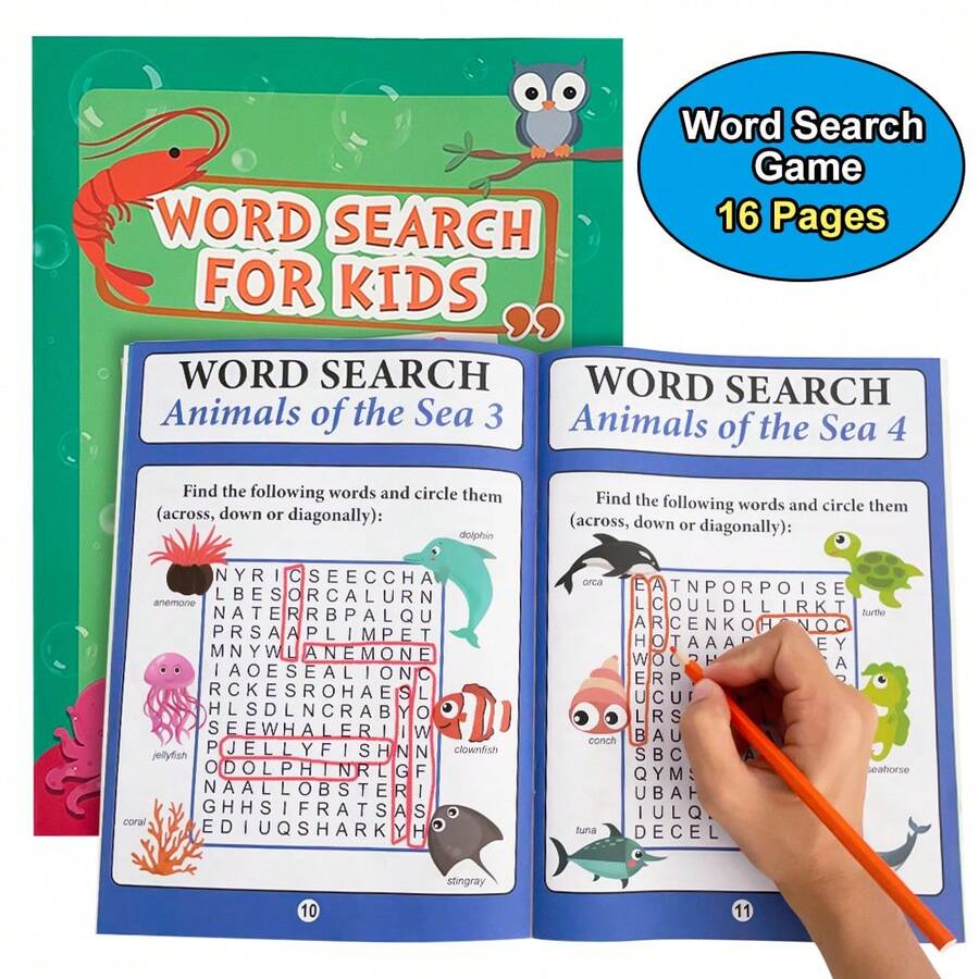 Lachilly 16 Pages Animals Word Search Workbook – Animals Themed English Vocabulary Puzzles For Kids, Classroom Activity, Teacher Student Interactive Learning Tools, Children's Educational Toys, Homeschool Teaching Aids