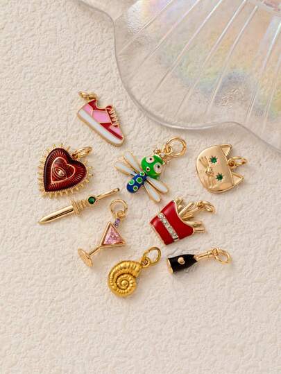 1 pièce Pendentif de coquillage de cocktail en forme de cœur de chat et de libellule, à la mode et raffiné, plaqué or 18 carats, accessoire de bijouterie DIY, colliers, bracelets, porte-clés, facile à assortir, peut être porté comme un pendentif exquis.