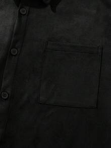 男士长袖复古麂皮衬衫式外套，秋季款 - 黑色 - 查看 6