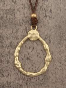 1 pieza Collar largo con colgante de disco ondulado de aleación dorada de estilo minimalista y elegante, collar gargantilla único con cuentas, adecuado para uso diario y como regalo para novia/novio - Cuerda de cera - Ver 3