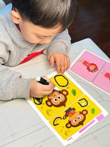 不同的图画书 - 提高注意力技能的训练游戏 - 可重复使用的擦拭纸，适合寻找活动中的差异，提供简单、普通和困难模式，适合不同年龄段，促进认知发展和记忆力提高，测试和评估，游戏，智力游戏，挑战游戏，生日，万圣节，圣诞节礼物 - 黃色 - 查看 3