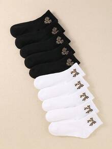 10/5 Pairs Kids Leopard Print Bow & Heart Design Ankle Socks, Soft Breathable Short Socks, Non-Fading, Suitable For Girls All Seasons - Multicolor - View 11