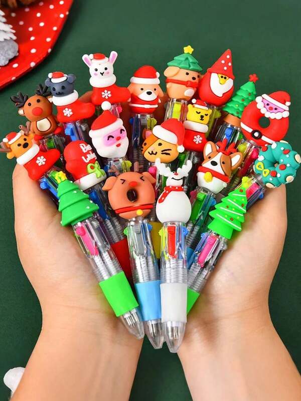 20 PIEZAS Bolígrafos multicolor de Navidad 4 colores en 1, retráctiles de 0.7mm, bolígrafos divertidos y lindos con diseños de Papá Noel y muñeco de nieve para escribir en fiestas navideñas, útiles escolares y recompensas para estudiantes