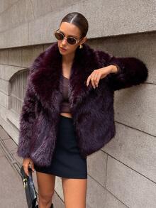 Women's Burgundy Luxury Faux Fur Coat, Autumn/Winter - Burgundy - View 3