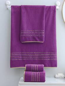 1pc/2pcs Gold Trim Coral Fleece Bathroom Decorative Towel (Lightweight & Thin), Soft Absorbent Non-Shedding Unisex Beach/Bath Towel, Large Size 70"X140" Or Extra Large 90"X170" Shower Towels For Beaty Salon, Hotel Sports,Home Essentials, Towel, Skin Care - Purple - View 3