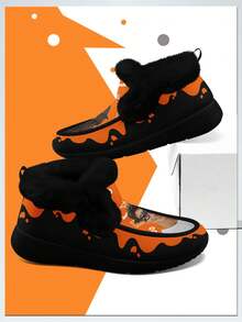 万圣节男士定制冬靴，个性化定制您的照片和有趣的眼镜，温暖的毛绒衬里，舒适宜人，送给妈妈/爸爸/她/他/女朋友/男朋友/妻子/丈夫/朋友的有趣万圣节礼物，独特的万圣节装饰鞋 - 黑色 - 查看 2