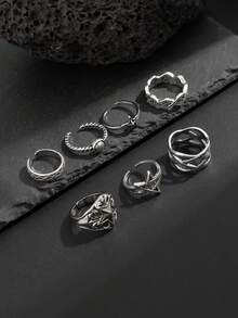 7pcs Punk Rock Hip Hop Star Multipack Rings Set, For Men's Daily, Party, Music Festival Wear