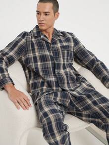 Men's Thick Pajama Set, Long Sleeve Shirt And Pants For Autumn/Winter