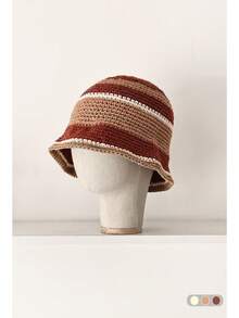 撞色条纹复古手工撞色钩针编织渔夫帽，春秋时尚防晒帽，太极八卦手工钩针编织渔夫帽