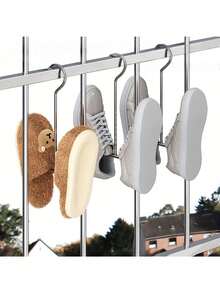 2pcs Fashion Metal Shoe Rack, Wall-Mounted Stainless Steel Space-Saving Organizer For Entryway And Closet, Multi-Function Hanging Shoe Rack And Clothes Hanger To Keep Shoes, Sandals, Slippers And Small Garments Neatly Stowed, Construction, Easy To Install With Included Hardware, Modern Minimalist Indoor Storage Solution, Ideal For Narrow Hallways, Dorm Rooms, Apartments; Lightweight Yet Strong; Helps Declutter Countertops And Floors; Corrosion-Resistant Finish For Long-Lasting Shine