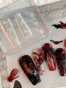 1 件哥特式美甲硅胶模具，乌鸦烛台，玫瑰头骨，荆棘玫瑰，胸腔，脊柱指甲装饰 DIY 透明模具 - 無色 - 查看 3