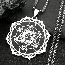 Sacred Geometry Metatron Cube Angel Seal Archangel Necklace For Women Men Stainless Steel Flower Of Life Lotus Chain Jewelry