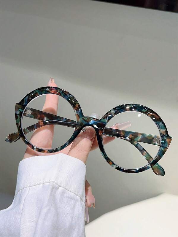 1 Pc Women's New Round Frame Fashionable Glasses With Edging Design And Multi Color Frame Decoration Glasses Simple Novel Design Fashionable Accessories For Women