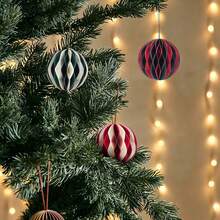 Christmas Cubic Structure Paper Decorations Mini Paper Lanterns Ornament For Christmas Tree Home Party Decor