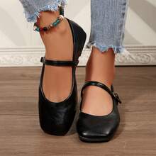 Women Casual Square Toe Ballet Flats Shoes Comfortable Dressy Slip On Walking - màu đen - Xem 1