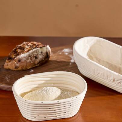 Cirelle Bol de fermentation ovale, panier en rotin fait main avec couvercle en tissu, convient pour la cuisson du pain de levain - idéal pour l'Halloween, Noël, Thanksgiving, fermentation et moule de cuisson