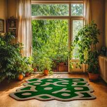 1 块独特设计地毯，绿色和米色抽象不对称线条和形状图案，厚绒地毯，适合秋冬季卧室和客厅装饰，可水洗 - 彩色 - 查看 4