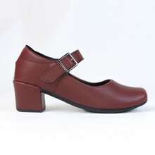 Women's Doll Shoes Red Marsala With Buckle Closure And Block Heel Women's Mary Janes Style Thick Heel - 紅木色 - 查看 3