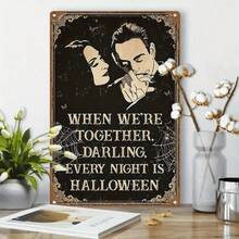 1PC Gothic Halloween Metal Tin Sign When We're Together Every Night Is Halloween Rustic Vintage Wall Plaque Romantic And Spooky Wall Decor For Living Room Bedroom Or Lovers Perfect Gift For Halloween Fans - 彩色 - 查看 8