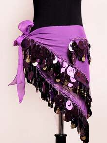 1条女士肚皮舞臀巾，新款流苏亮片腰巾/腰带，初学者三角巾，东方舞腰部配饰 - 彩色 - 查看 10