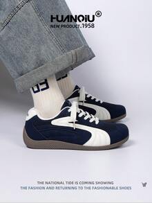 HUANQIU 2025 New Men's Shoes Men's Skateboard Shoes A Pair Of Fashionable Casual And High-Rise Breathable Home Office Outdoor Sports Shoes Multifunctional Lightweight And Comfortable Dexun Shoes Racing Shoes Casual Shoes Running Shoes Blue And White Four-Season Shoes
