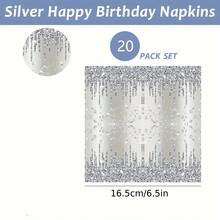 20pcs/40pcs/60pcs/100pcs/Set,Silver Happy Birthday Napkin Party Supplies Diamond Theme Paper Decoration Glitter Adult Wedding Shower, Party Paper Towel Fashion Paper Towel,Silver Diamond Theme Disposable Paper Lunch Napkins For Adults Kids Birthday Wedding Bridal Shower Favors - Silver - View 4