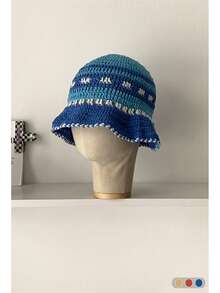 撞色条纹复古手工撞色钩针编织渔夫帽，春秋时尚防晒帽，太极八卦手工钩针编织渔夫帽