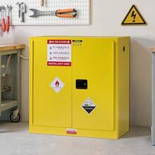 100 Gal Flammable Safety Cabinet, 70x43x34 Inch Cold-Rolled Steel Design With Adjustable Shelves, OSHA & CE Certified Storage Solution For Industrial, Commercial, Laboratory And Institutional Use, Yellow - 44x43x18in - View 1
