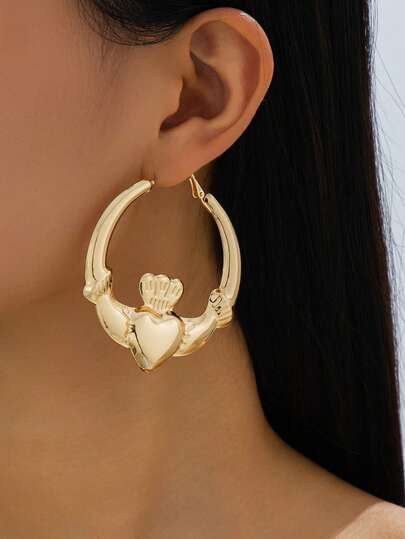 2pcs New Style Gold Color Heart Hoop Earring Women Girls Gifts Simple Fashion Ear Jewelry Accessories Party Gift