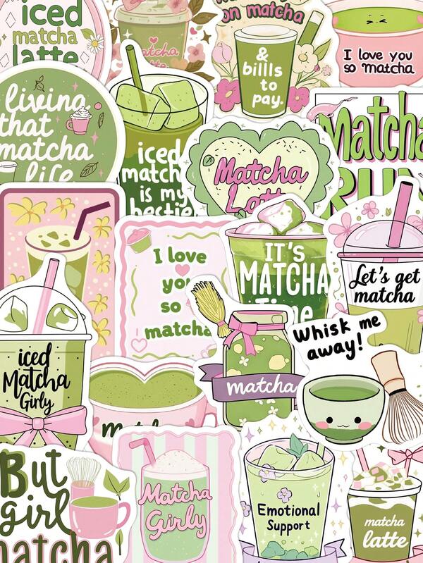 50 ملصق بتصميم فتاتي للماتشا لألبوم الصور، الحقائب، أجهزة الكمبيوتر المحمولة، الخوذات، أكواب المياه، ديكورات DIY، وكهدايا عيد للأصدقاء المقربين.