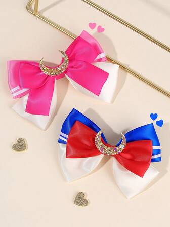 2pcs Sailor Uniform Shaped Hair Bows For Girls Glitter Moon Decor Bow Alligator Clips Cute Sweet Hair Clips Cartoon Daily Girls Pigtail Bow Barrettes Kids Hair Accessories