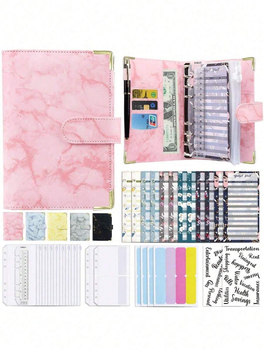 预算活页夹，A6预算计划笔记本，带现金拉链信封，内含12张预算卡和现金信封，用于管理预算和储蓄的预算活页夹 - A6 - 查看 1