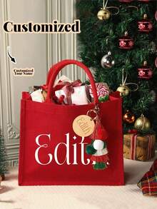 Personalizowana torba prezentowa, spersonalizowana torebka świąteczna, świąteczne torby prezentowe z imieniem, torby imprezowe, torba z logo i nazwiskiem, prosta torebka o dużej pojemności, przenośna, codzienna torba do przechowywania, wielofunkcyjna torba na zakupy, spersonalizowana torba prezentowa - Wielokolorowe - Zobacz 2