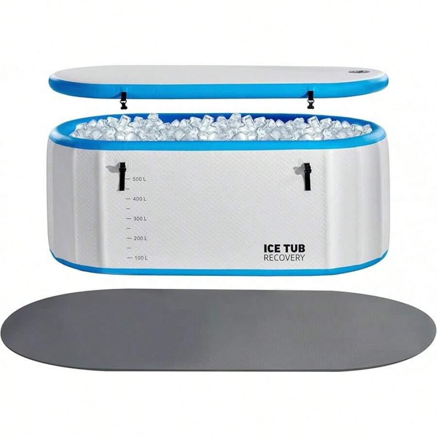 Portable Inflatable Ice Bath Tub For Athletes, Cold Plunge With Insulated Lid, Non-Slip Mat & Handles, Works With Water Chiller For Indoor/Outdoor Recovery - Oval - White - 210Gal - View 1