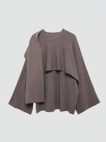 Damen Mode Lässig Poncho Stil locker Schal Dekor Strick Pullover Cardigan - Braun - Übersicht 4